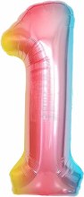 Jumbo 34in. Helium Number Mylar Balloon • Pastel Rainbow 1