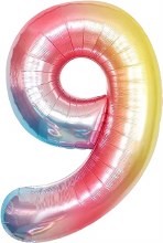 Jumbo 34in. Helium Number Mylar Balloon • Pastel Rainbow 9