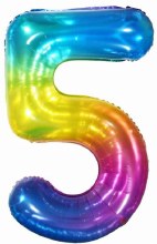 Jumbo 34in. Helium Number Mylar Balloon • Jelly Rainbow 5