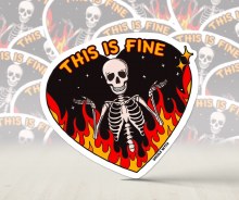 This Is Fine Hellfire Skeleton Heart • 3in. Water Resistant Sticker