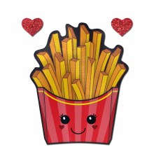 French Fries Pastie (Single) & 2 Red Glitter Hearts Body Stickers