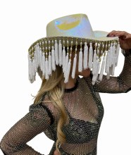 Fringe Cowboy Hat White Opal
