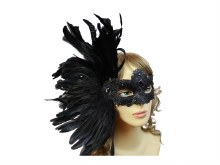 Mask Lace Feathers Black