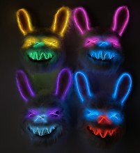 Light Up Glow Neon Horror Bunny Mask