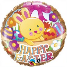 Happy Easter, Spring Basket Round Shape • Standard Size 18" Mylar Helium Balloon