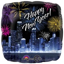 Happy New Year, City Skyline • Standard Size 18in. Mylar Helium Balloon