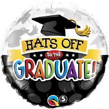 Black/Colorful Hats Off To The Graduate Cap Round • Standard Size 18" Mylar Helium Balloon