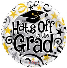 Gold/White Hats Off To The Graduate Swirls Round • Standard Size 18" Mylar Helium Balloon
