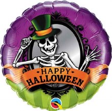 Graveyard Skeleton, Happy Halloween Round • Standard Size 18" Mylar Helium Balloon