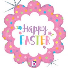 Happy Easter, Holographic Flower Shape • Standard Size 18" Mylar Helium Balloon