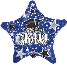 Congrats Grad Star, Blue / Standard Size 18" Mylar