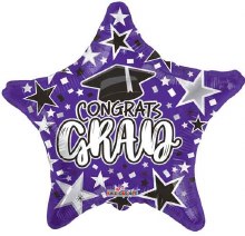 Congrats Grad Star, Purple / Standard Size 18" Mylar