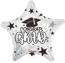 Congrats Grad Star, White / Standard Size 18" Mylar