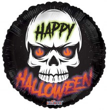 Badass Skull, Happy Halloween Round • Standard Size 18" Mylar Helium Balloon