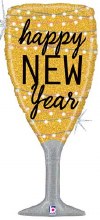 Happy New Year, Champagne Holographic Flute • Jumbo 37in. Mylar Helium Balloon