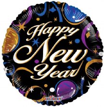 Happy New Year, Vintage Streamers • Standard Size 18in. Mylar Helium Balloon