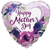 Floral Violets Heart Shape, Happy Mother's Day • Jumbo 36" Mylar Helium Balloon