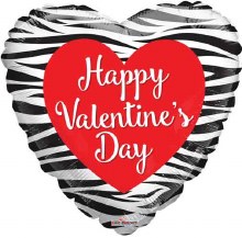 Happy Valentine's Day, Black & White Zebra Heart Shape • Standard Size 18in. Mylar Helium Balloon