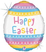 Happy Easter, Holographic Pastel Egg Shape • Jr. Jumbo 26" Mylar Helium Balloon