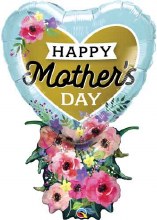Floral Heart Bouquet Shape, Happy Mother's Day • Jumbo 38" Mylar Helium Balloon