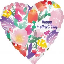 Floral Watercolor Heart Shape, Happy Mother's Day • Jumbo 28" Mylar Helium Balloon