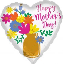 Floral Heart w/ Gold Vase Shape, Happy Mother's Day • Jumbo 28" Mylar Helium Balloon