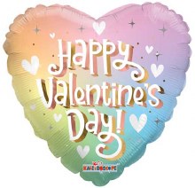 Happy Valentine's Day, Pastel Heart Shape • Standard Size 18in. Mylar Helium Balloon