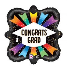 Black & Colorful Ribbons, Congrats Grad Frame • Standard Size 18" Mylar Helium Balloon