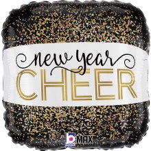 New Year Cheer, Metallic Confetti • Standard Size 18in. Mylar Helium Balloon