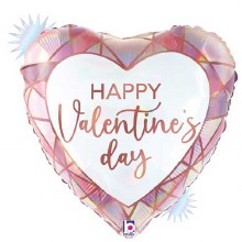 Happy Valentine's Day, Opalescent Geo Heart • Standard Size 18in. Mylar Helium Balloon