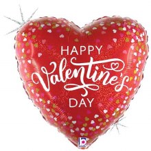 Happy Valentine's Day, Red Holographic Heart Shape • Standard Size 18in. Mylar Helium Balloon