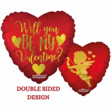 Be My Valentine, Classic Red Cupid Heart Shape • Standard Size 18in. Mylar Helium Balloon