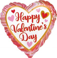 Happy Valentine's Day, Marbled Heart • Standard Size 18in. Mylar Helium Balloon