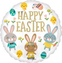 Happy Easter, Garden Party Round Shape • Standard Size 18" Mylar Helium Balloon