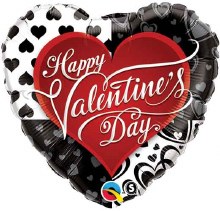 Happy Valentine's Day, Black & White Queen of Hearts Heart Shape • Standard Size 18in. Mylar Helium Balloon