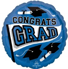 School Spirit Congrats Grad Round, Blue • Standard Size 18" Mylar Helium Balloon