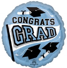 School Spirit Congrats Grad Round, Pale Blue • Standard Size 18" Mylar Helium Balloon