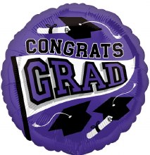 School Spirit Congrats Grad Round, Purple • Standard Size 18" Mylar Helium Balloon
