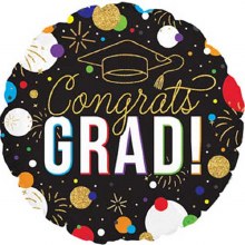 Black & Colorful Dots Congrats Grad Round • Jumbo 31" Mylar Helium Balloon