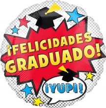 Spanish, Happy Graduation Round • Standard Size 18" Mylar Helium Balloon