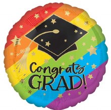 Colorful Bold Stripes, Congrats Grad Round • Standard Size 18" Mylar Helium Balloon