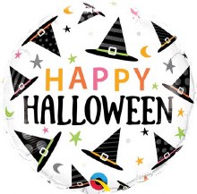 Witch Hats, Happy Halloween Round • Standard Size 18" Mylar Helium Balloon