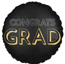 Black/Gold Congrats Grad Minimal Satin Round • Standard Size 18" Mylar Helium Balloon