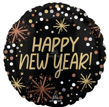 Happy New Year, Confetti Retro • Standard Size 18in. Mylar Helium Balloon