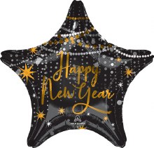 Happy New Year, Star Midnight Hour • Standard Size 18in. Mylar Helium Balloon