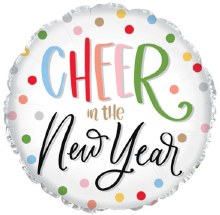 Cheer In The New Year, Festive Confetti • Standard Size 18" Mylar Helium Balloon