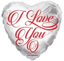 I Love You, White Classic Heart Shape • Standard Size 18in. Mylar Helium Balloon