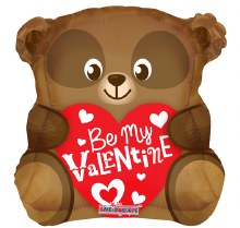 Be My Valentine, Bear Shape • Standard Size 18in. Mylar Helium Balloon