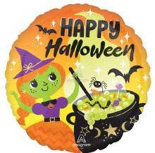 Cute Witch, Happy Halloween Round • Standard Size 18" Mylar Helium Balloon