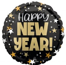 Happy New Year, Bold Stars • Standard Size 18" Mylar Helium Balloon